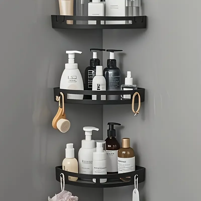 Robustes 3-teiliges Badezimmer-Eckregal-Set ohne Bohren, wasserdichter Wand-Organizer aus Kunststoff für Toilettenartikel und Duschgel-Aufbewahrung
