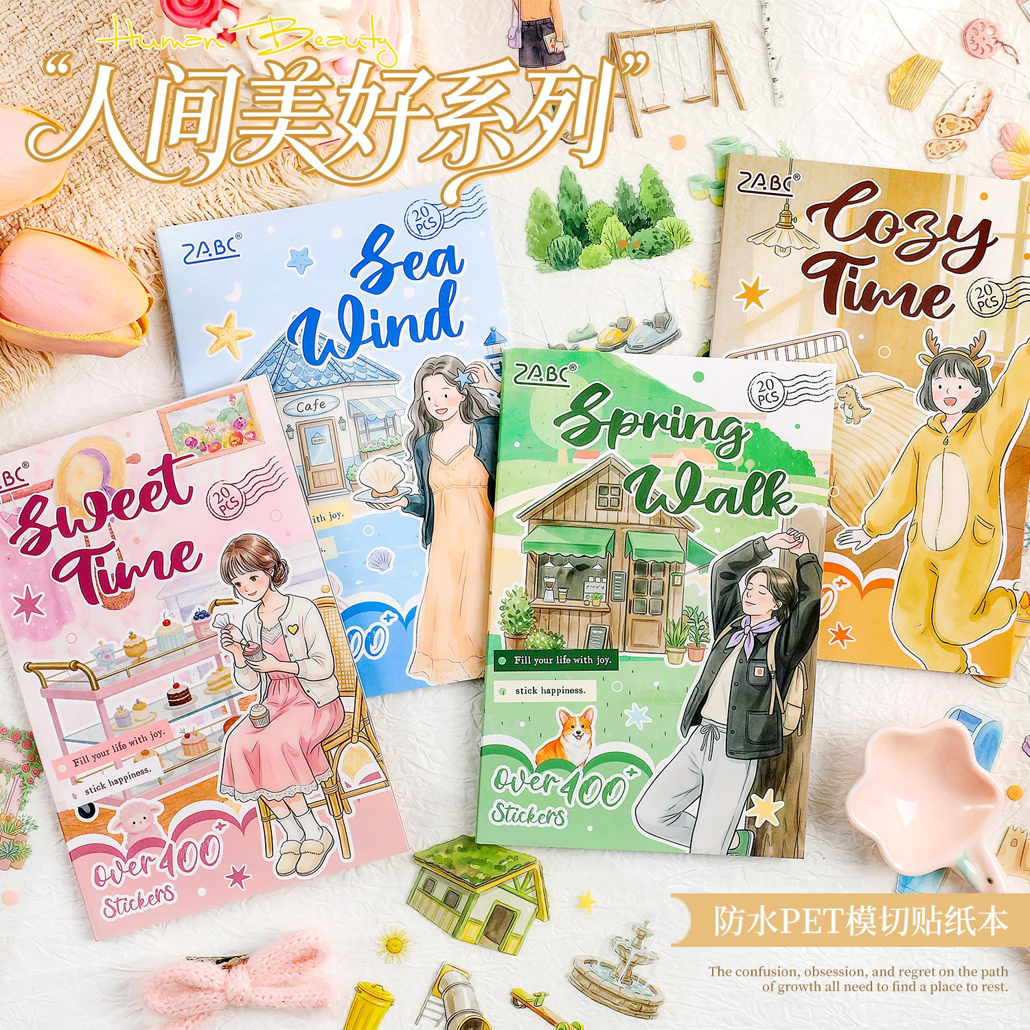 20pcs Kawaii Ins Casual Character Theme PET Die Cut Stickers Book DIY Diary Scrapbook Phone Case Aesthetics Stationery Stickers