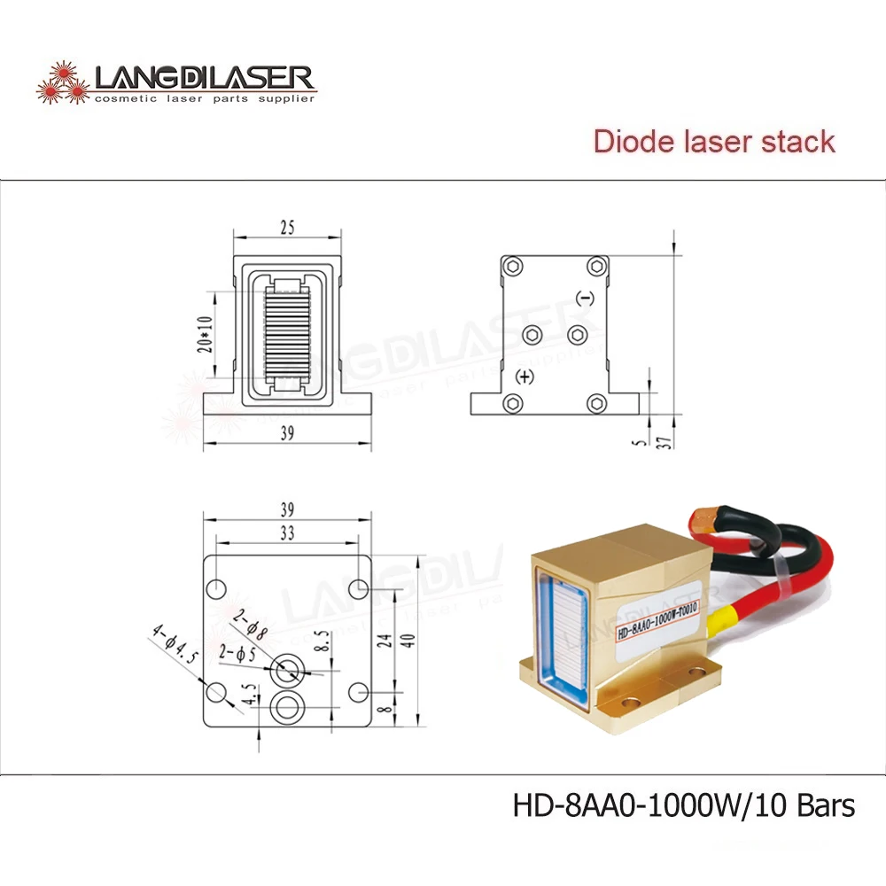 Pila de láser HD-8AA0-1000W/diodo para depilación permanente/TOTAL 10 barras/por barra 100W/