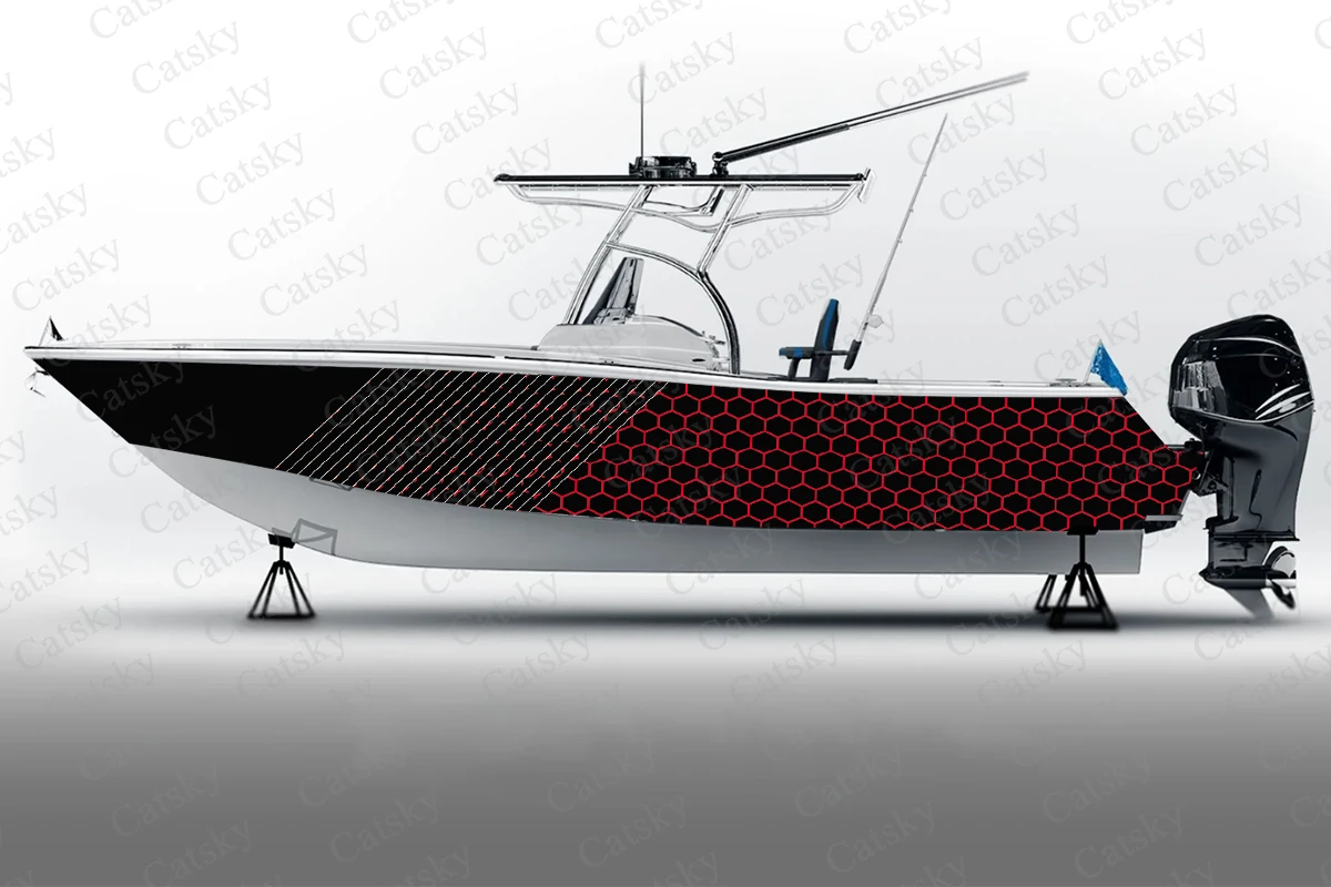 Gradient Honeycomb Grid Boat Sticker, PVC Waterproof Durable Vinyl Wrap Decals for Fishing Boats, Durable and Stylish Design