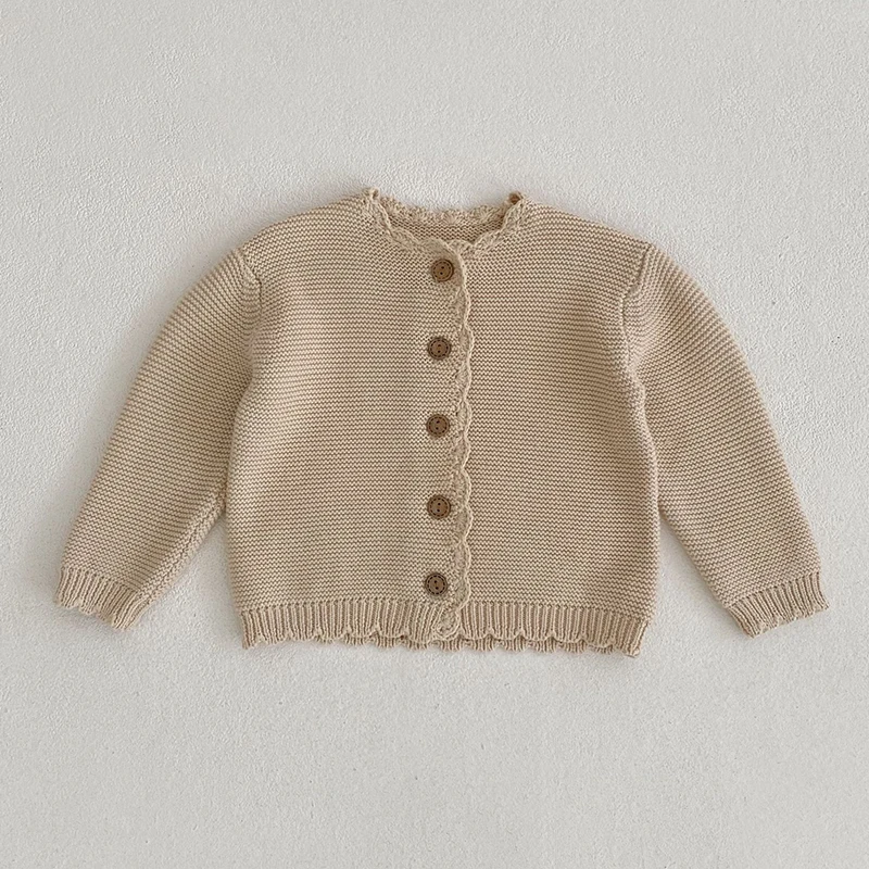 2023 New Korean Style Long Sleeve Solid Color Cardigan Newborn Baby Girls Sweater Coat Autumn Spring Infant Baby Girls Cardigan