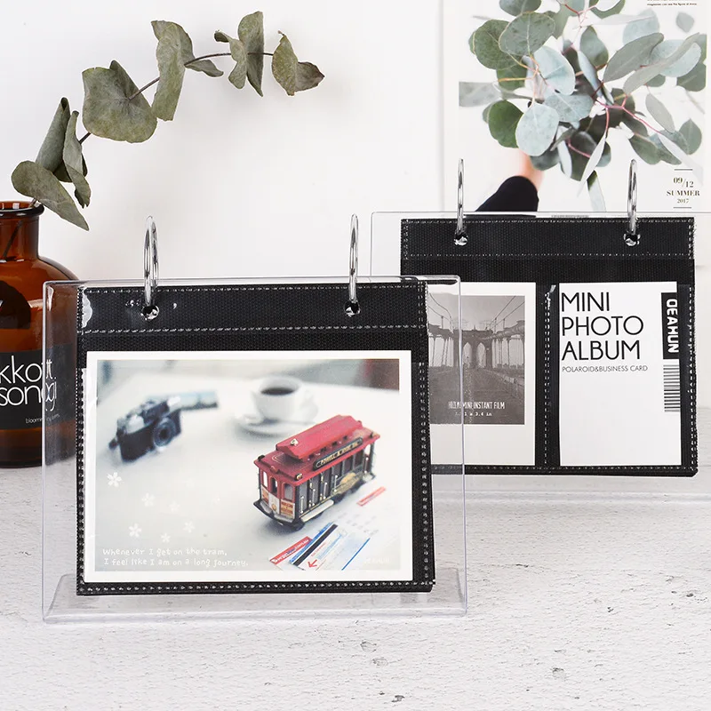 Transparent  Photo Album Desk Calendar Mini for Album 3/5/4/6-inch Photocard Holder Black and Transparent Inner Pages