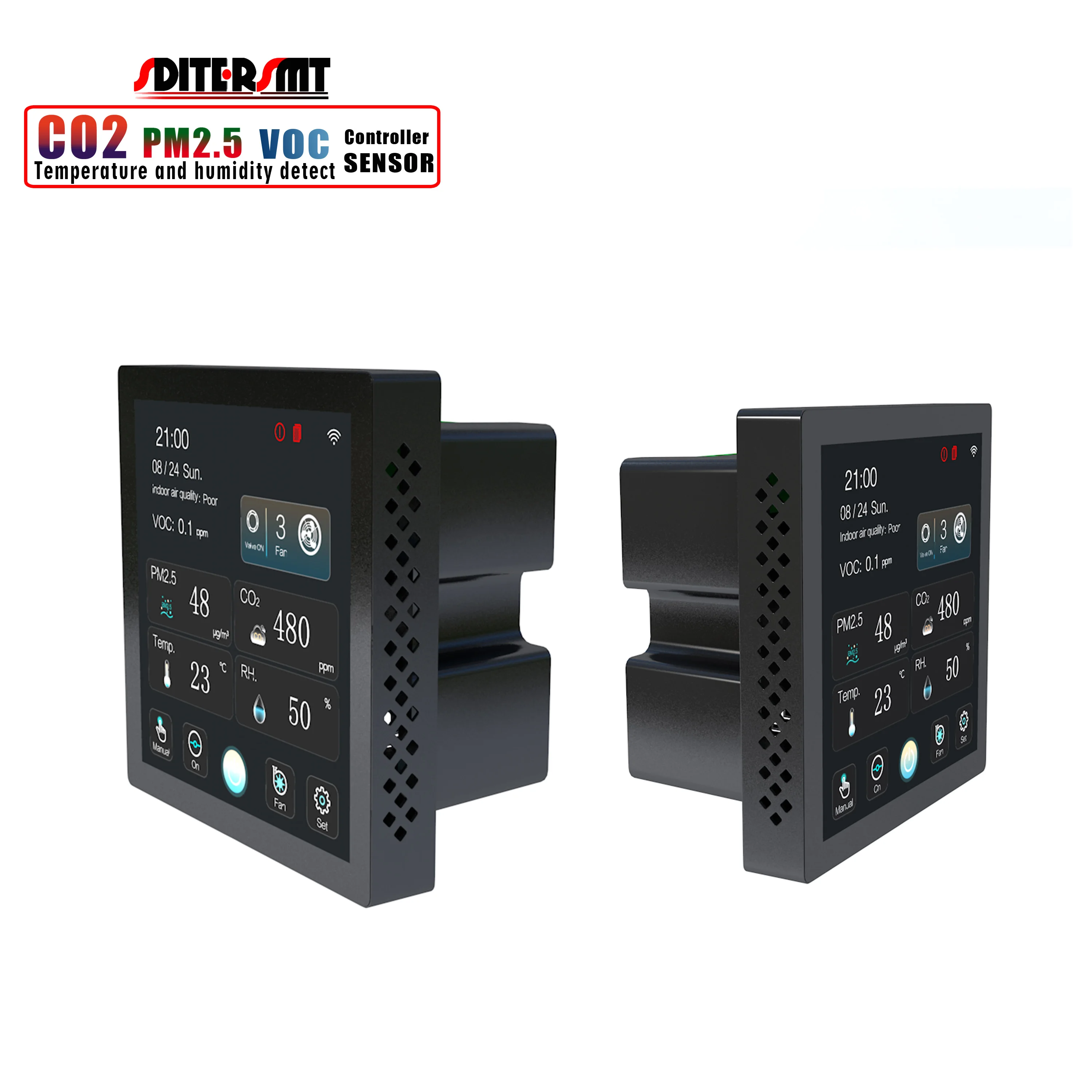 WIFI RS485 Умный контроллер датчика качества воздуха для VOC CO2 PM2.5 EC/AC ВЕНТИЛЯТОР Регулирующий комнатный мониторинг температуры свежего воздуха и влажности