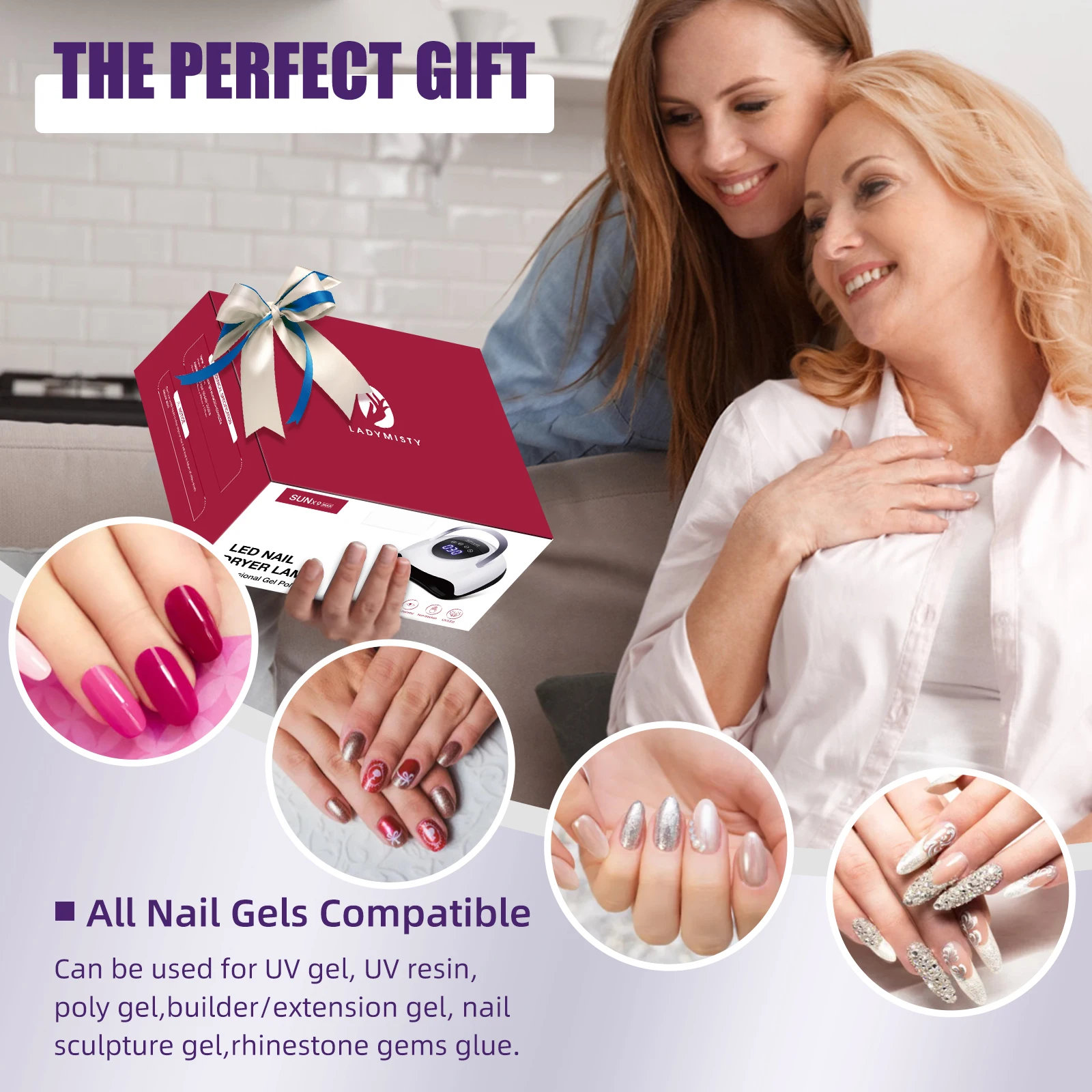 مجفف ضوء LED بالأشعة فوق البنفسجية بقدرة 220 وات لطلاء جل الأظافر مع 57 خرزة مصباح و4 إعداد للمؤقت وشاشة عرض LCD تعمل باللمس