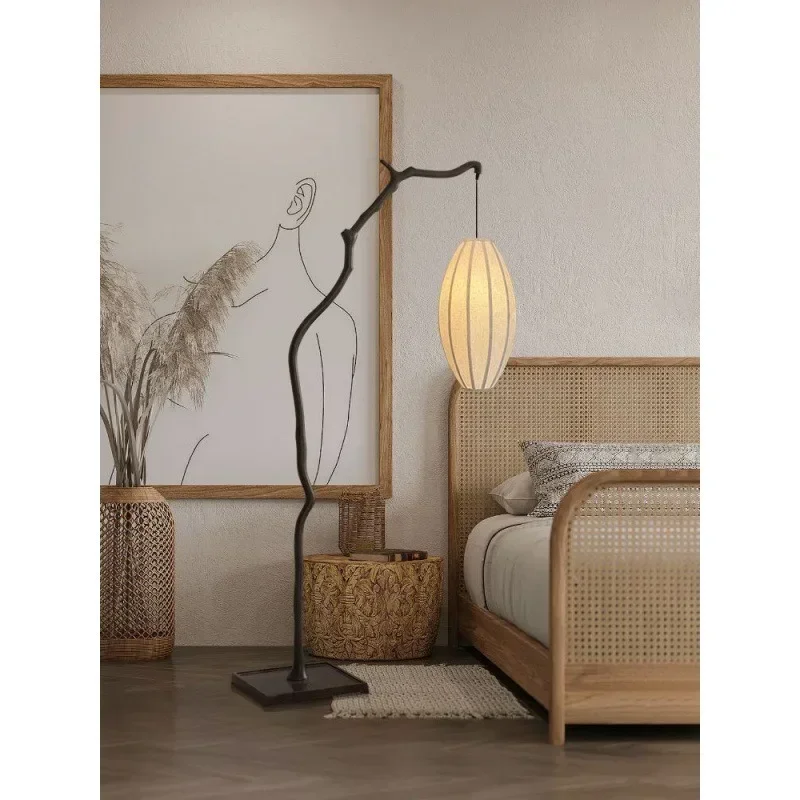Retro branches New Chinese style, Zen floor lamp, tea room study atmosphere light, fabric lantern