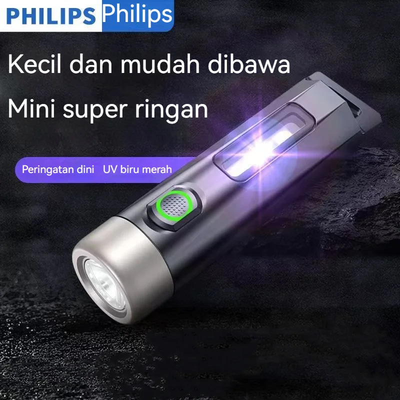 PHILIPS EDC Lanterna LED Recarregável Lâmpada Mini EDC Chaveiro Lanternas Lâmpada de Acampamento Para Caminhadas Autodefesa Tocha Luz