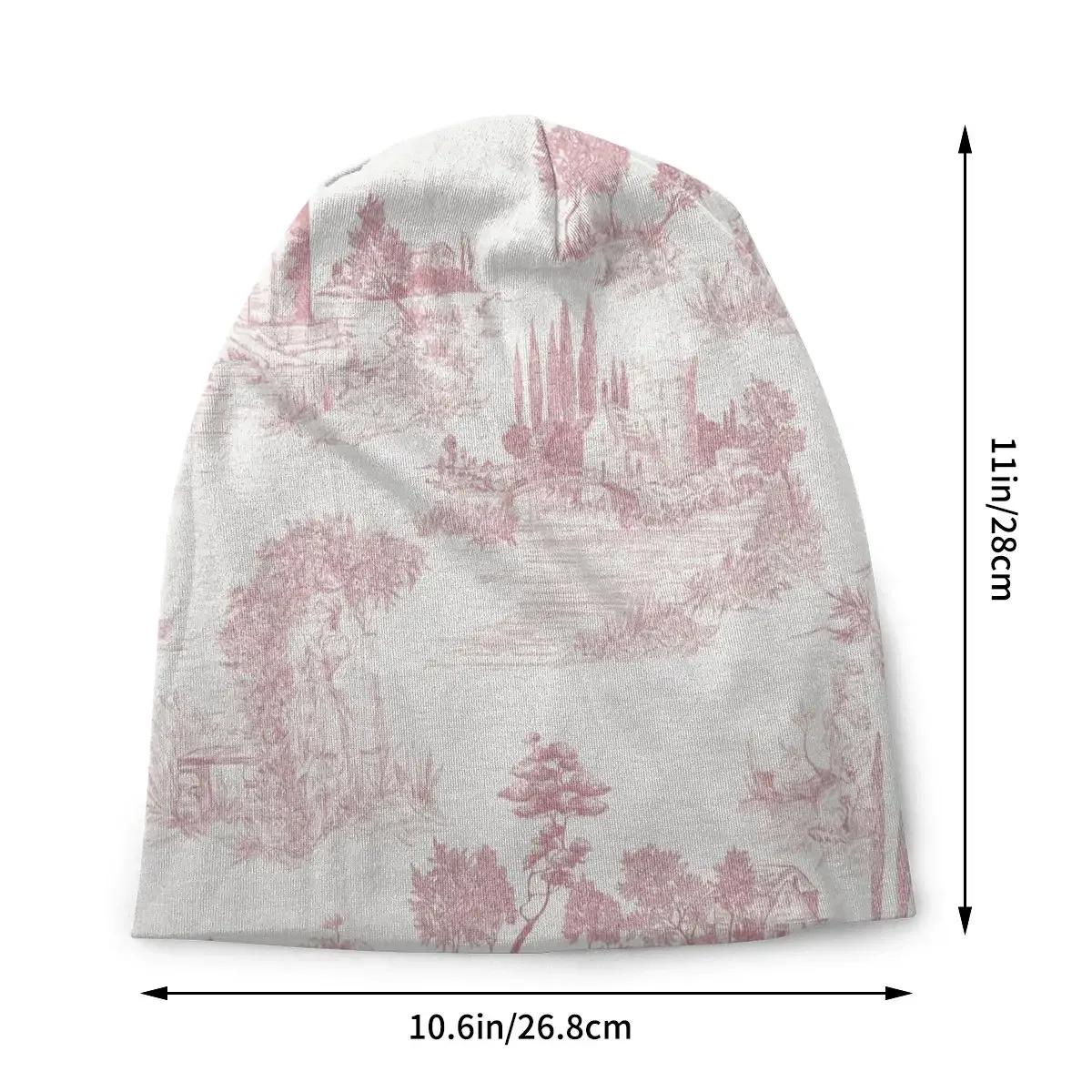 Vintage Toile De Jouy Beanies Caps Men Women Unisex Streetwear Winter Warm Knit Hat Adult Blush Pink White Bonnet Hats