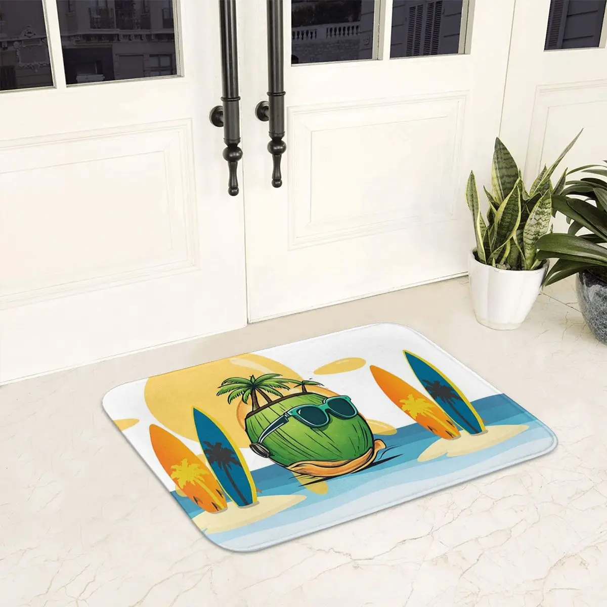 Beach Coconut With Surfboards Anti-slip Doormat Floor Mat Durable Carpet Rug for Kitchen Entrance Home Living room Footpad Mats