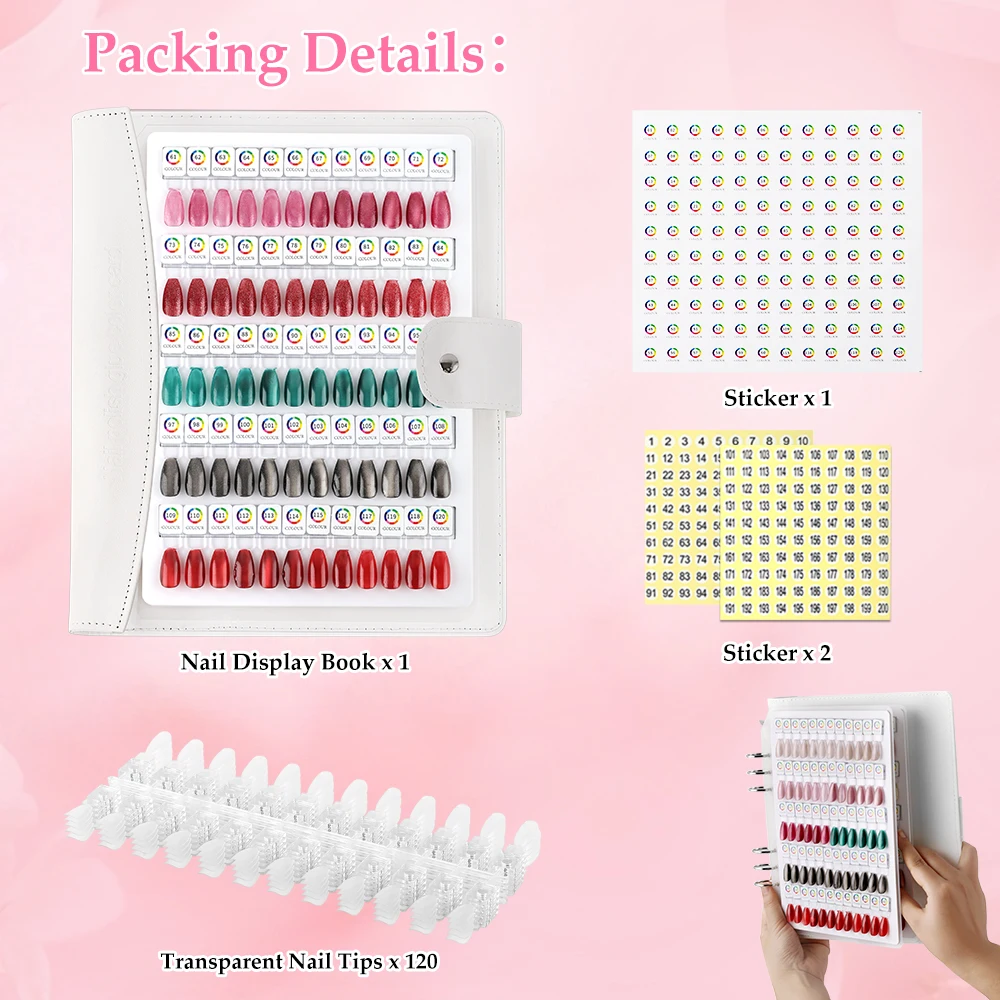 60/120 Colors Premium Magnetic Nail Swatch Book Crescent-Shaped Leather Cover Reusable Magnetic Nail Tips Removable Nail Tools image 3