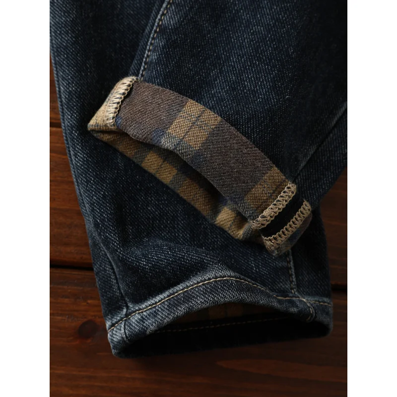 Winter Fleece Jeans Men Thickened Warm Pants Elastic Trendy Printed fashion High-end Casual Men's Pants