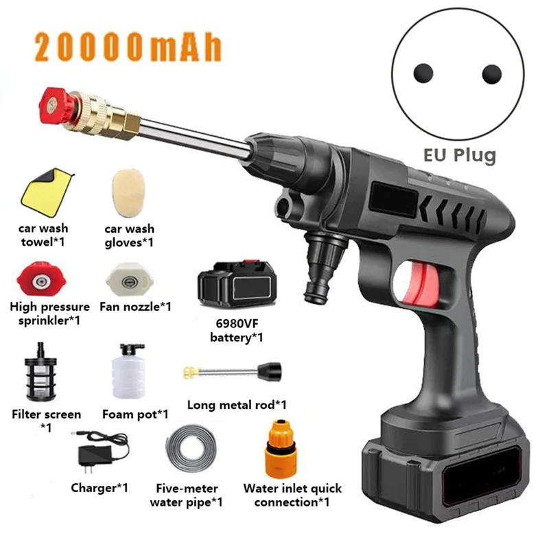 20000MAh Rechargeable Washing Wireless High Pressure Washer Self Priming Sustain 300W Car Wash Water EU Plug