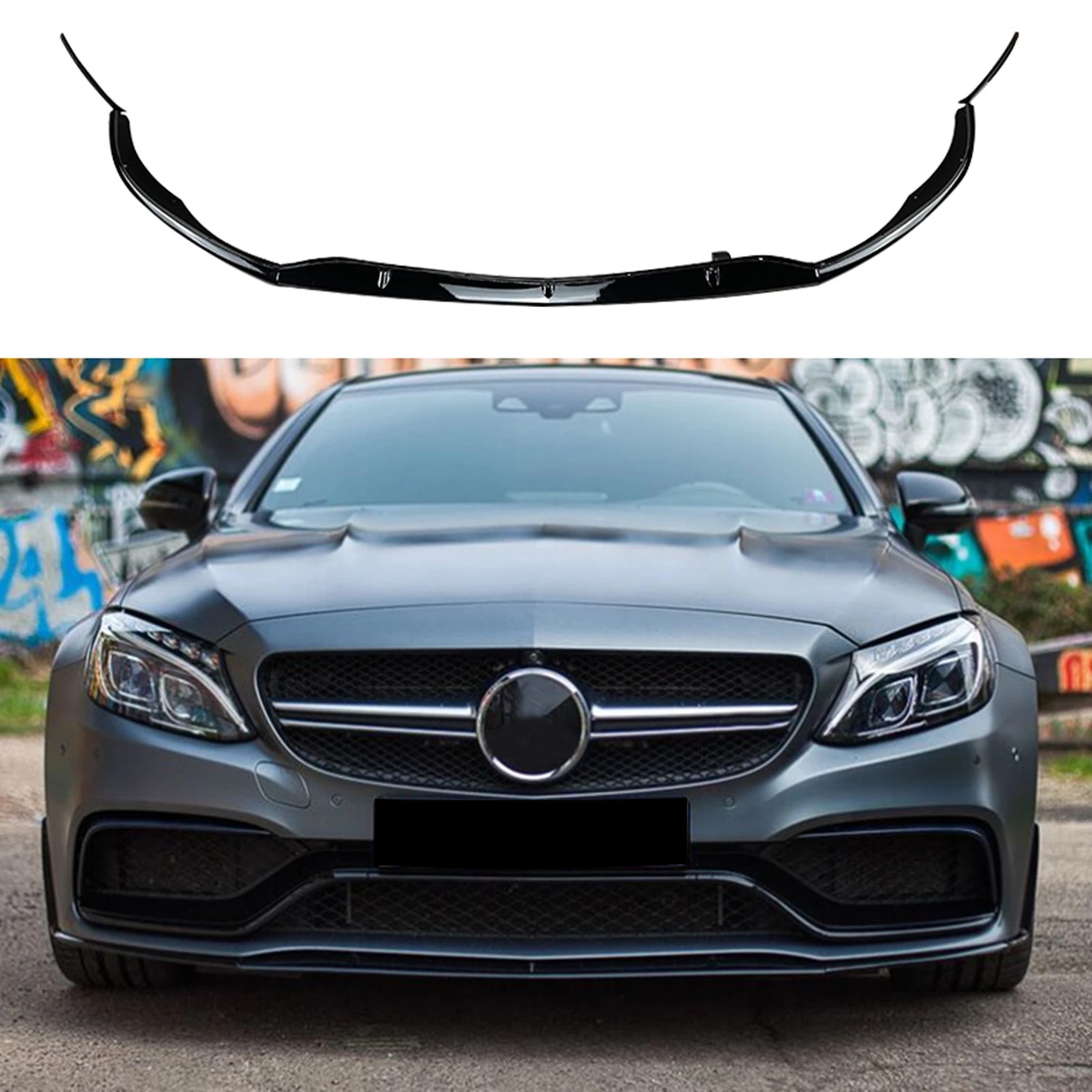 

Front Bumper Spoiler Lip For Mercedes-Benz C-Class W205 C205 S205 C63 C63s AMG 2015-2022 Coupe Gloss Black Lower Splitter Blade