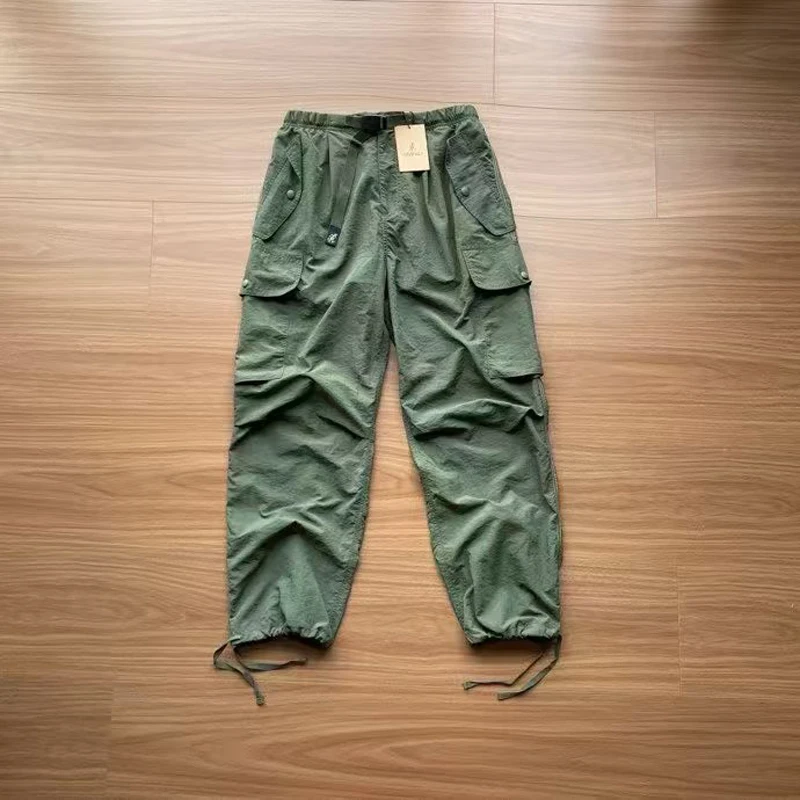 

Green Khaki Multi Pockets Gramicci Thin Function Cargo Pants Japanese Men Women Nylon Belts Elasticity Waist Waterproof Trousers