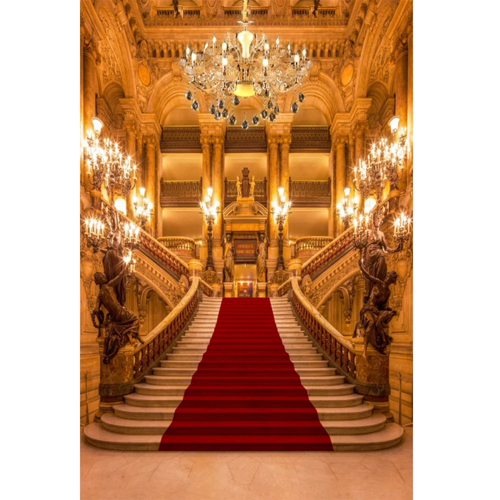 Luxurious Palace Castle Backdrop Red Carpet Stair Europe Opera Church Wedding Birthday Party Photography Background Photo Studio