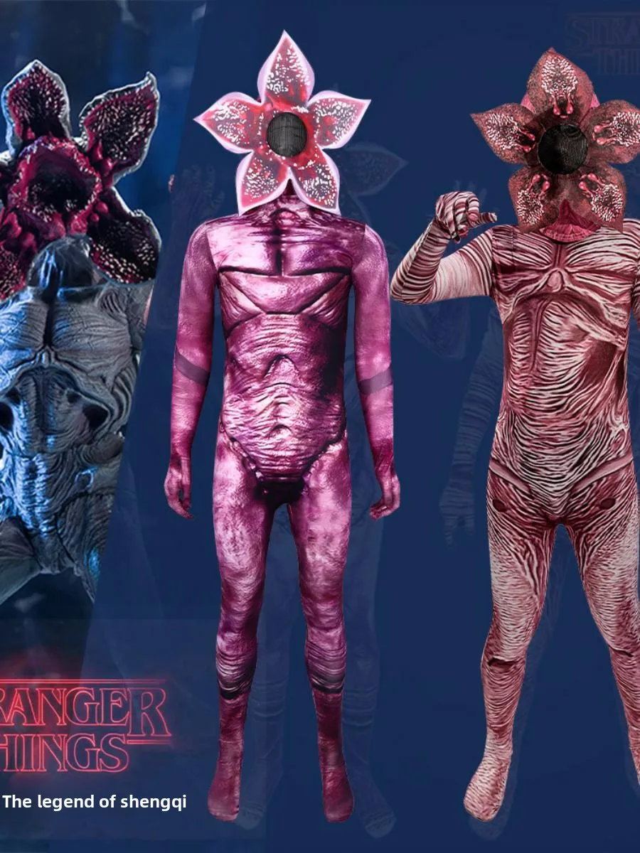 

loween Horror Cosplay Jumpsuit Flower Eating Monster Child Adult Stranger Things Tight Costume Polyester Material