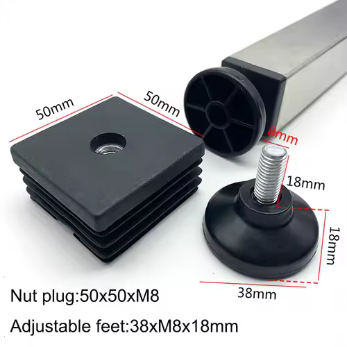 4Pcs Adjustable Furniture Feet And Square/Rectangular Tube Plug With Nuts Black Sofa Chair Table Leveler Legs For Furniture - Image 14