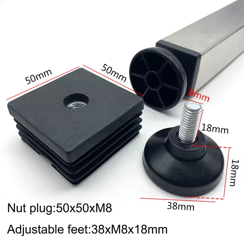 4Pcs Adjustable Furniture Feet And Square/Rectangular Tube Plug With Nuts Black Sofa Chair Table Leveler Legs For Furniture - Image 14