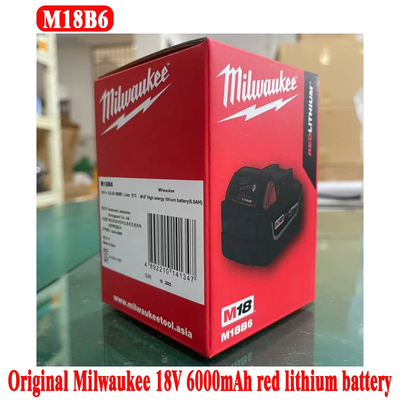 

Original Milwaukee M18 6.0Ah Battery 18V REDLITHIUM Ion High Power Long Cycle Life,for 48-11-1860 2604-22 M18 Power Tools,