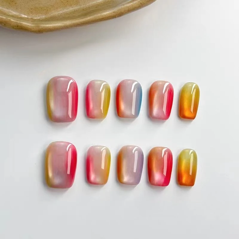 

[Rainbow Amber] 15MM Gradual Change Design Dopamine Pure Hand-worn Nail New Nail Patch Short Manicure Press on Nails