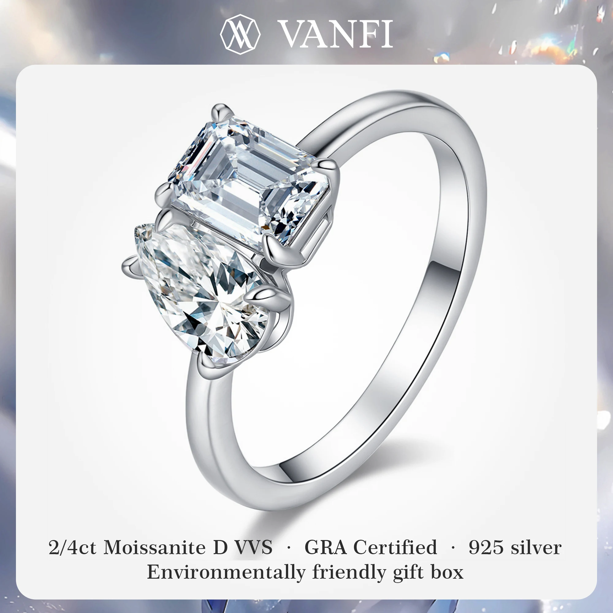 

Kfvanfi engagement ring 2/4ct GRA moissanite s925 silver plated 18k white gold wedding proposal ring shining fine band jewelry