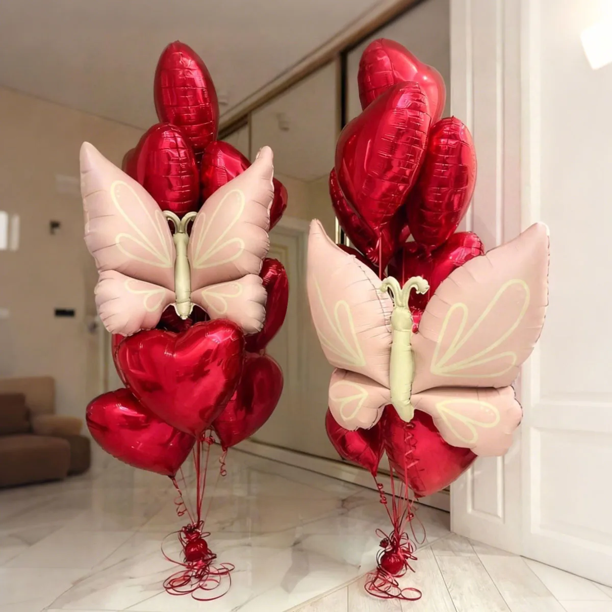 Rosa Schmetterlings-Ballon-Set, 45,7 cm, rotes Herz, Aluminiumfolie, Ballon für Geburtstag, Vorschlag, Valentinstag, Duschdekoration