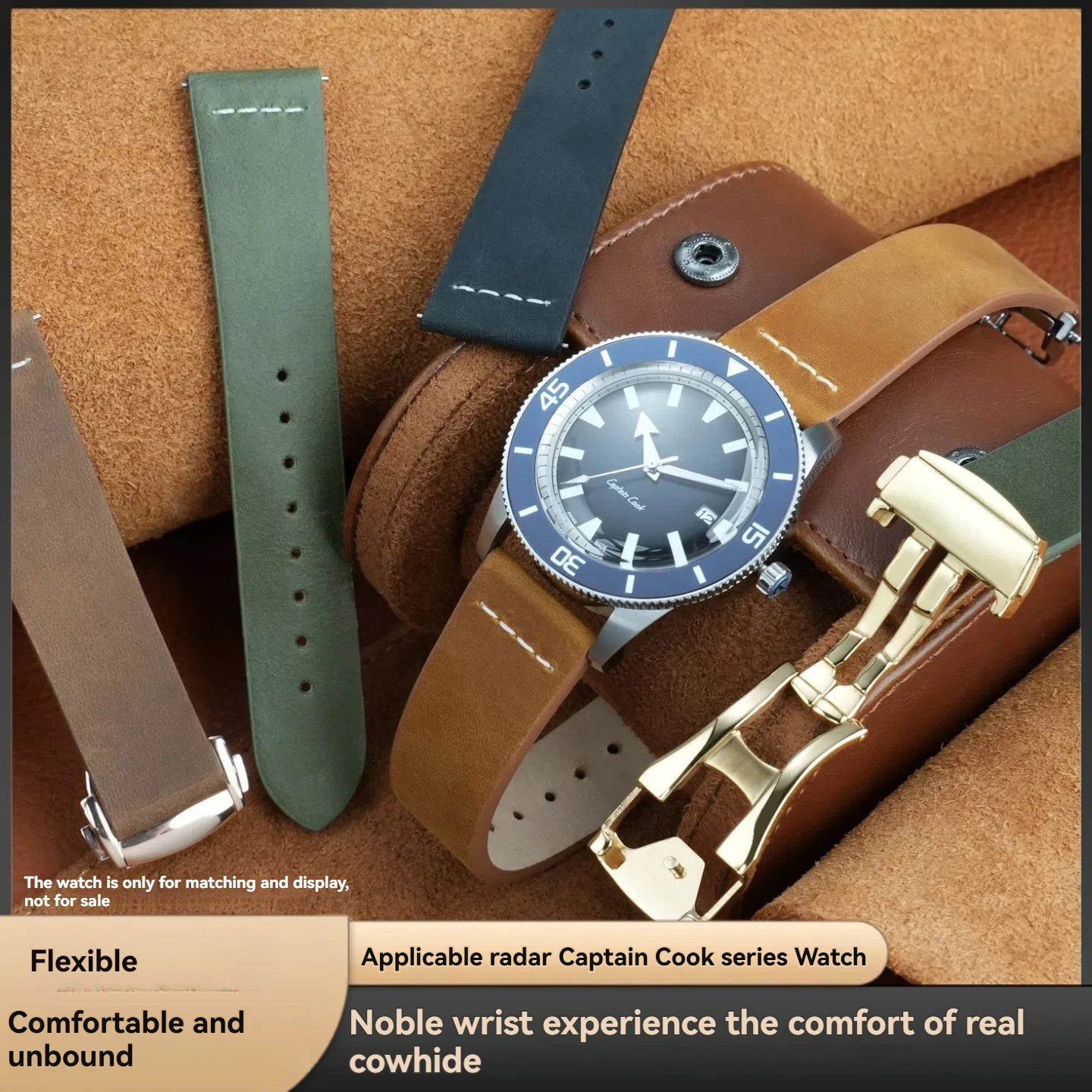 For Rado Captain Cook series quick release watch chain R32505315 32505205 leather Folding buckle watch strap 19 21mm black