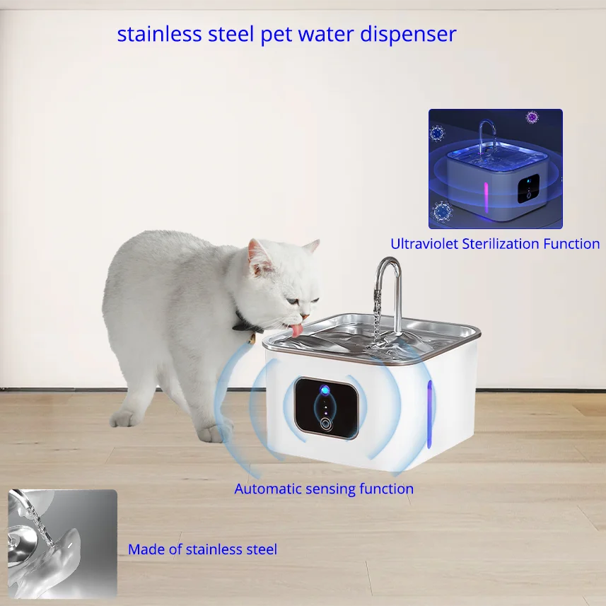 

Automatic Stainless Steel Pet Water Dispenser Smart Sensing Uv Sterilisation Multi Layer Filtration Pet Water Feeder All Cats