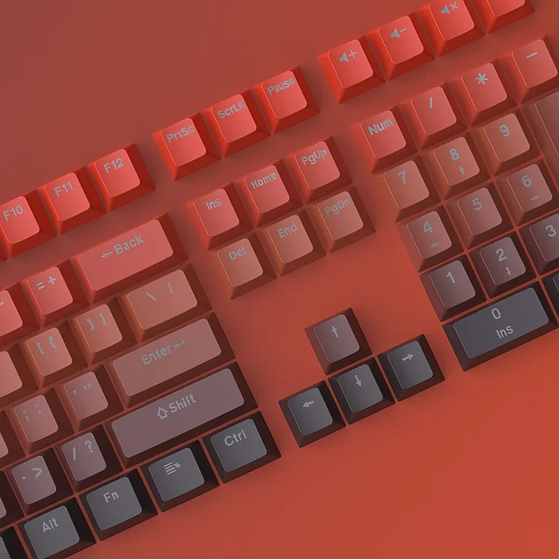 130 مفتاحًا متدرجًا أحمر RGB بإضاءة خلفية لامعة من خلال أغطية المفاتيح OEM Profile Double Shot PBT أغطية مفاتيح للوحة مفاتيح الألعاب MX