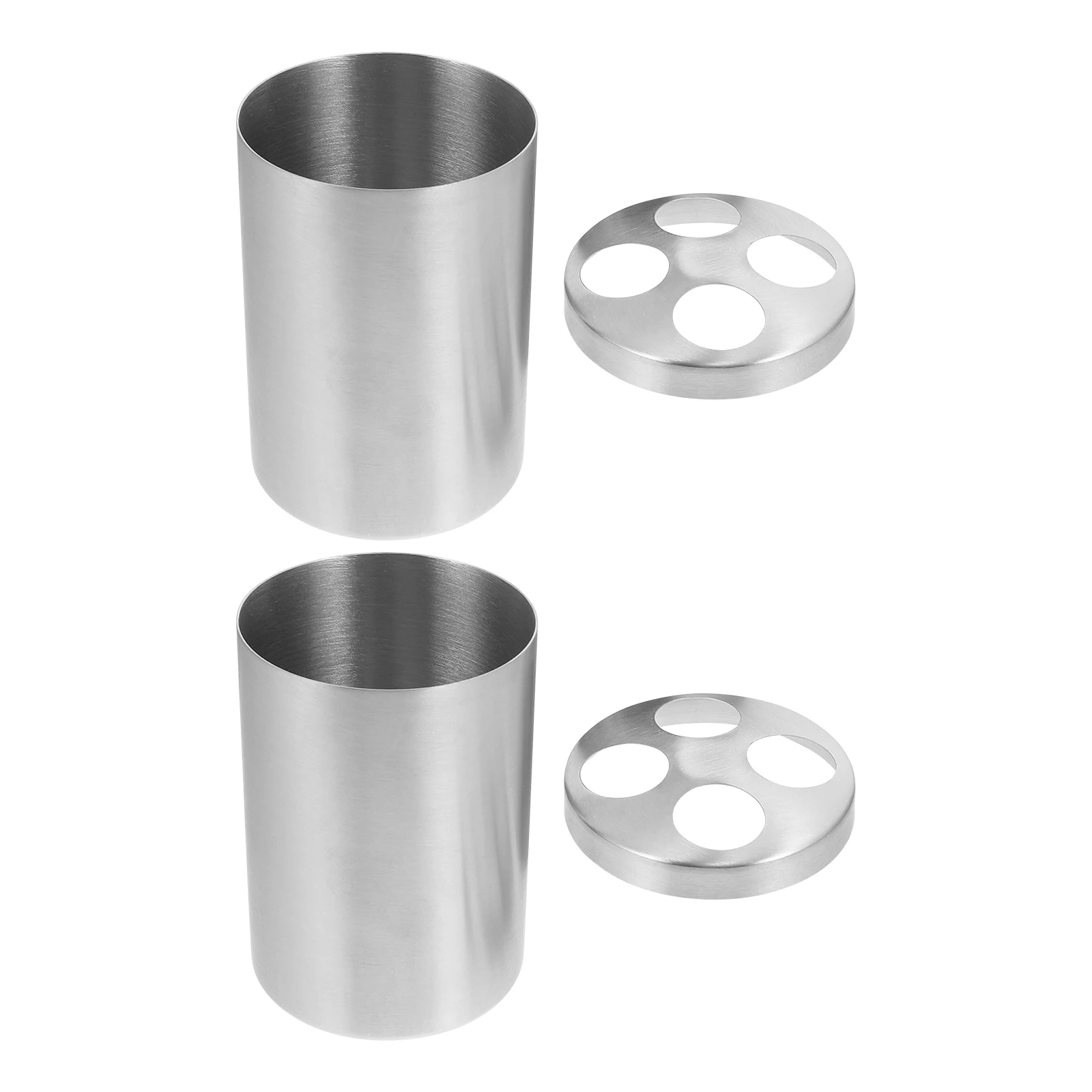 

2pcs Stainless Steel Toothbrush Holder Non-Slip Base Washable Modern Design For Bathroom Cup Stand Pen Rack Electric Toothbrush