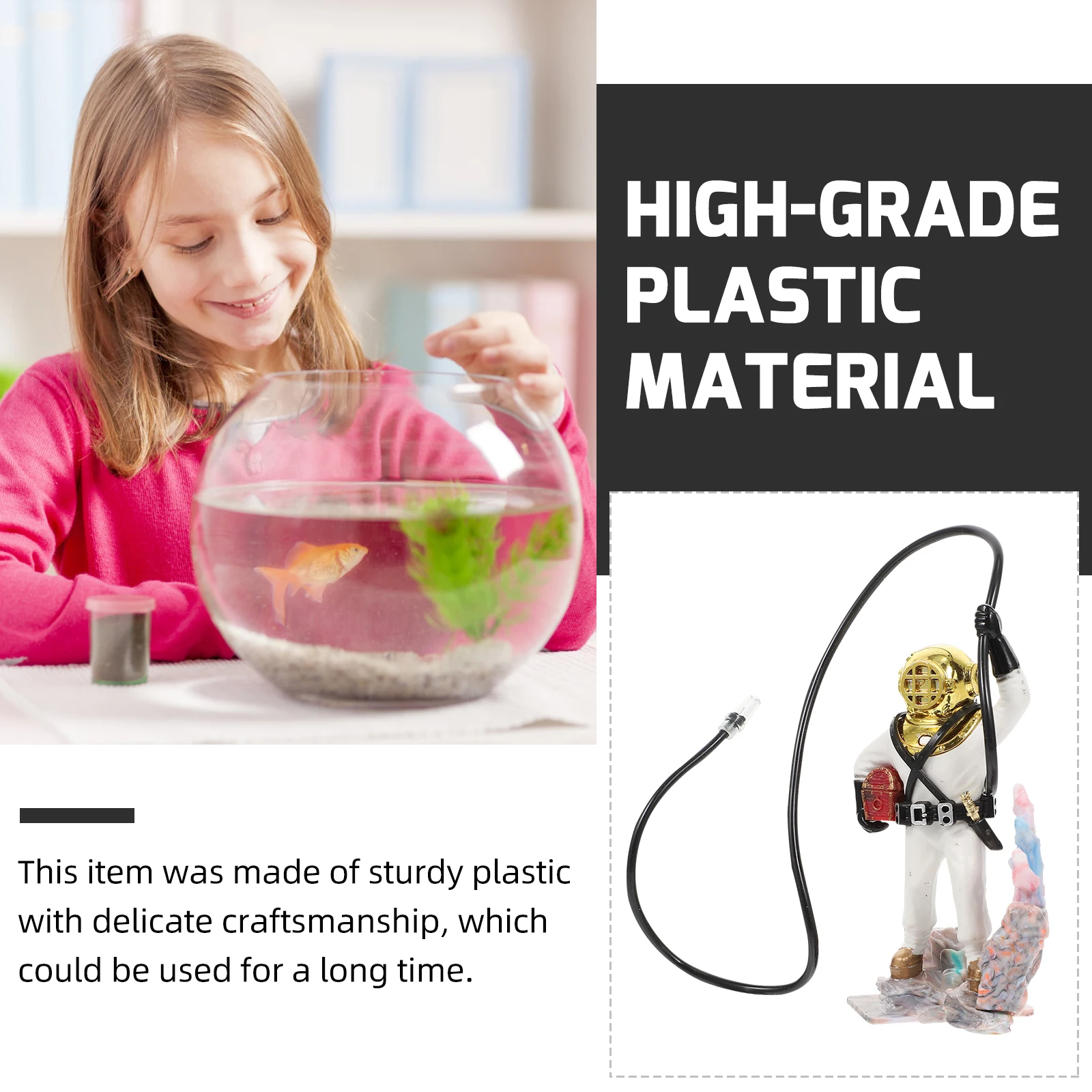 

Diver Decoration Aquarium Tank Figurine Plastic Ornament Fish Decor Treasure Chest Diver Adornment Pet Supplies Landscape DIY