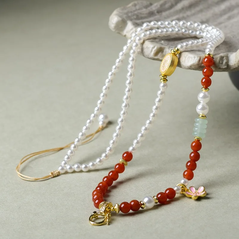 Handwoven Southern Red Agate Versatile Pendant Cord New Chinese Style Pearl Shell Jewelry Cord Gifts