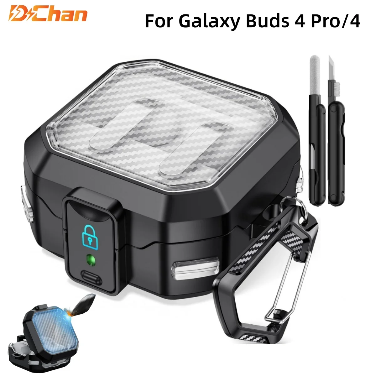 New Safty Lock Case For Samsung Galaxy Buds 4/4 Pro Buzz 4 4 Pro Transparent Case TPU+PC Carbon Fiber Switch Case for Buds4 Pro