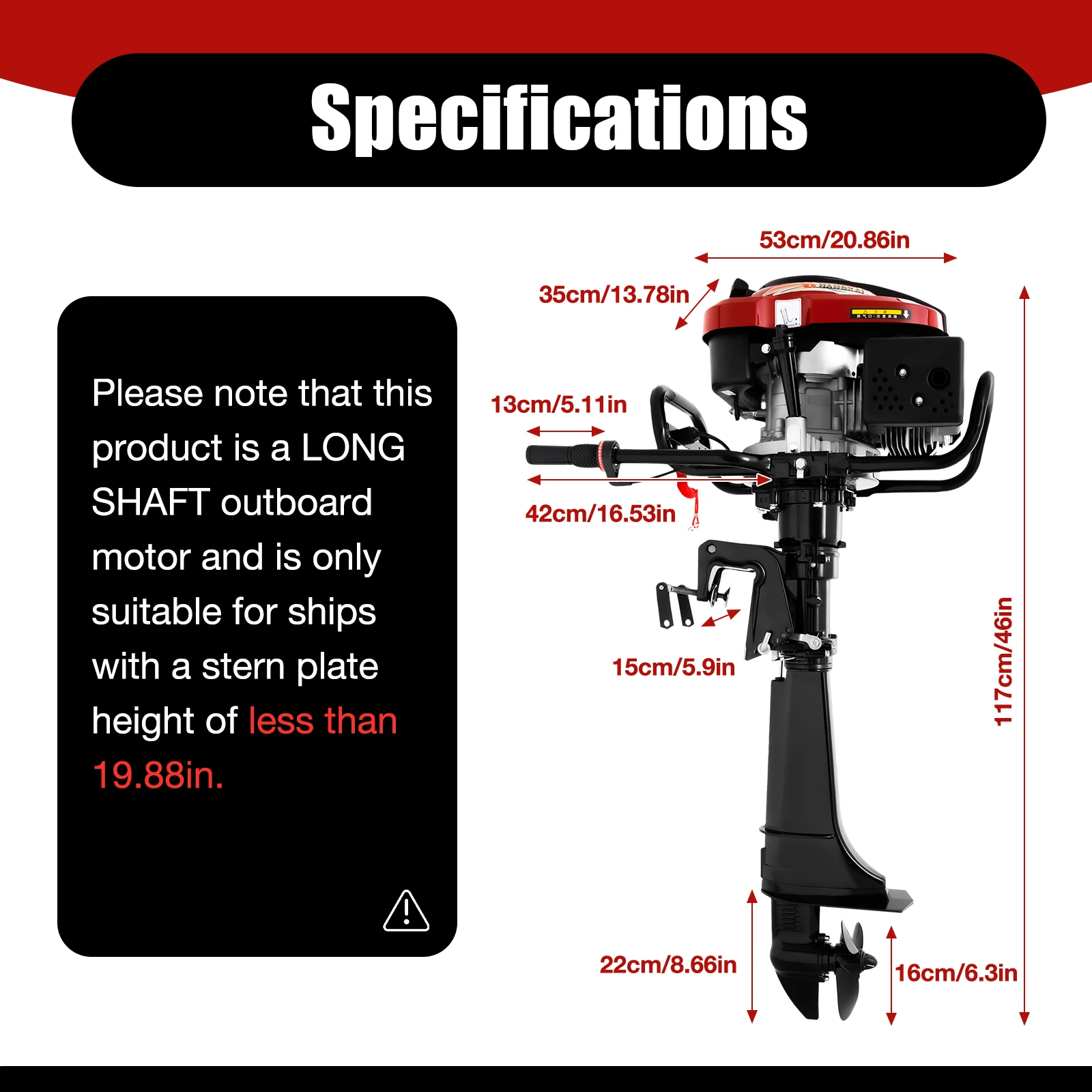 HANGKAI 7HP 4-Stroke Outboard Motor Boat Engine Fishing Boat Engine w/ Air Cooling System Long Shaft 196CC 5.1KW 4500-6000r/Min