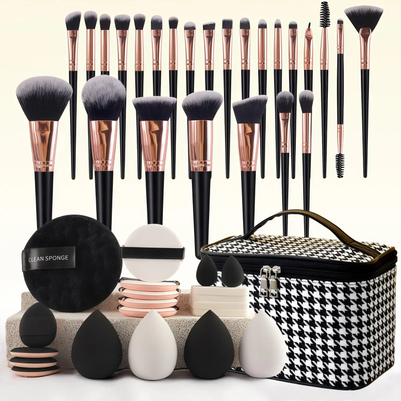

Combo Set25Makeup Brush Set+20One Powder Puff Combination Suit Black Beauty Tools Suit