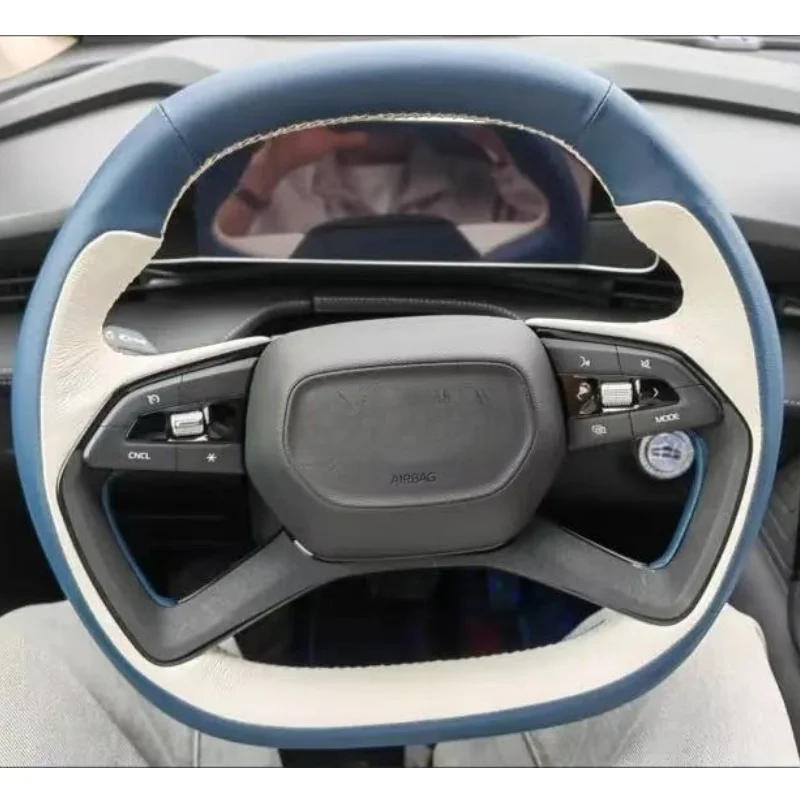 

Custom Hand-stitched Black Anti-slip Wear Comfy Breathable Genuine Leather Car Steering Wheel Cover For Geely Boyue L 2022 2023