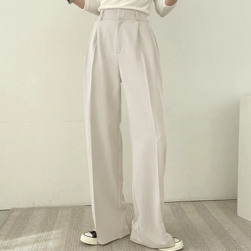 Women Spring Autumn High Waist Loose Premium Sag Casual Suit Pants Korean Fashion Versatile Summer Straight Leg Trousers NS5907