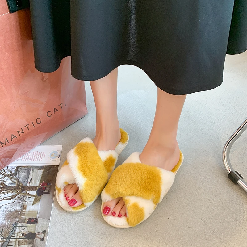 

Plush Women's Slippers Autumn Winter 2022 Fashion Flat Shoes Indoor Home Shoes Mixed Colors Casual Non-slip Shoes of Women