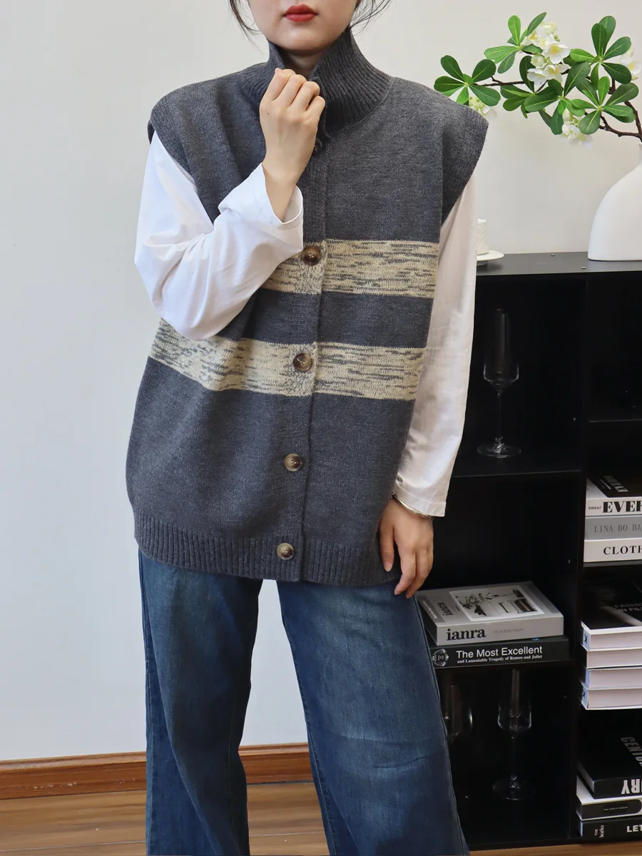 

Loose Turtleneck Knit Vest Women New Autumn Winter Trendy Sleeveless Sweater Tank Top