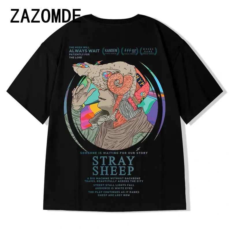 ZAZOMDE Harajuku Oversized T-shirt Men Summer Cool Unisex Tops Hip Hop Funny Print Tshirt Casual Cotton T Shirt Streetwear Loose