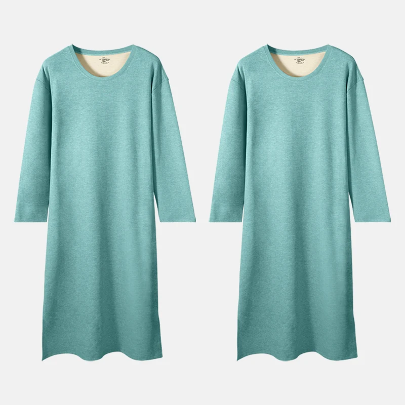 

2Pcs Men's Autumn and Winter Long-Sleeved One-Piece Nightgown Over-The-Knee Bathrobe Long Nightgown All-In-One Wool Silk Pajamas