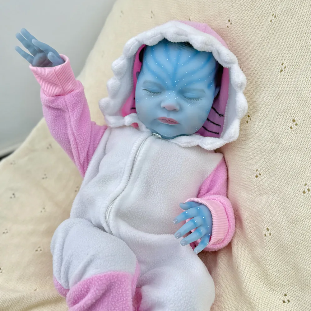 

BZDOLL 50 CM 20 Inch Cloth Body Lifelike Handmade Avatar Reborn Baby Doll, Blue Skin Realistic Asleep Toy, Kids Birthday Gift