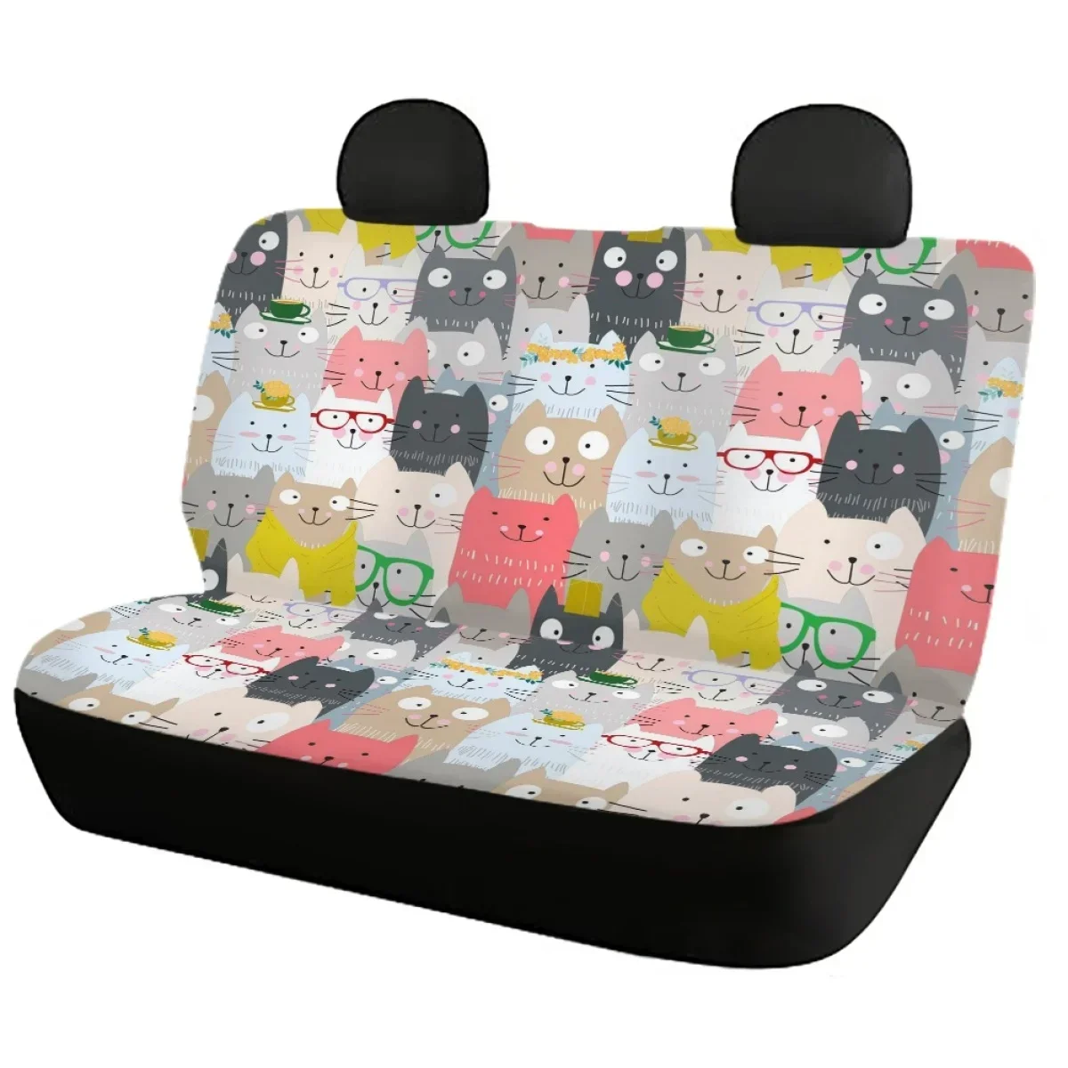 Kawaii Cat Pattern Car Front Back Seat Cover Set Vehicle Clean Protector Brand Design Soft Washable Fit for SUV Truck Vans Auto