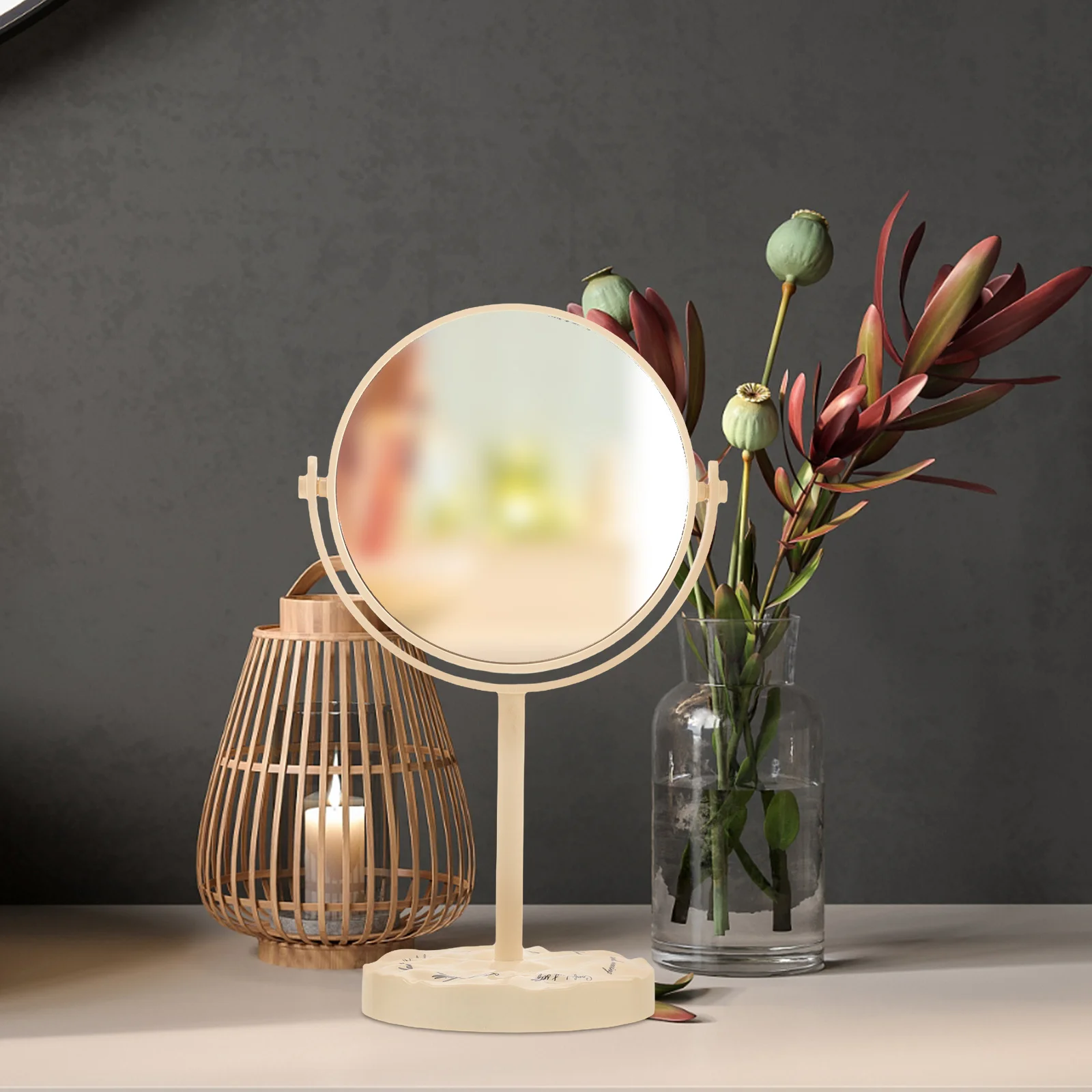 

Round Double Sided Vanity Mirror Magnifying Travel Makeup Mirror Standing Tabletop Design for Bathroom Bedroom Dorm Decor