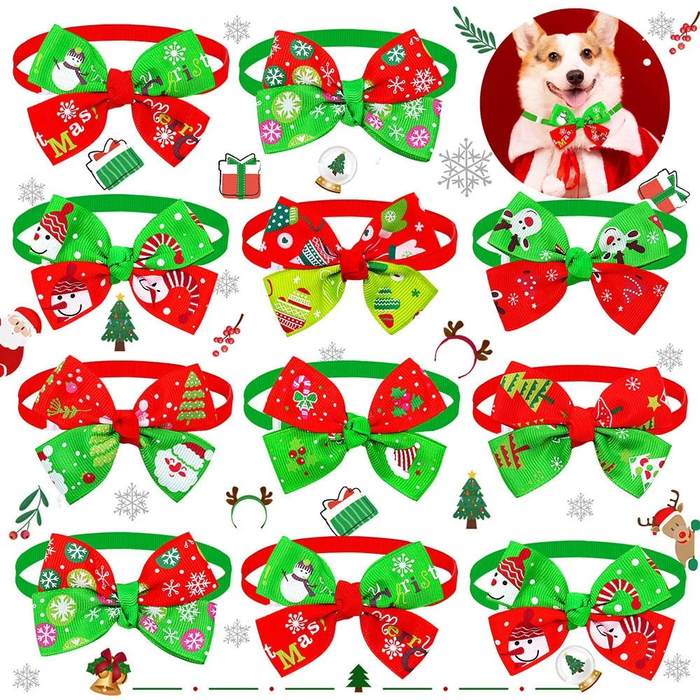 

2PCS Christmas Bow For Small Dogs Xmas Bowties Neckties Holiday Party Pet Grooming Supplies Christmas Accessories Color Mixing