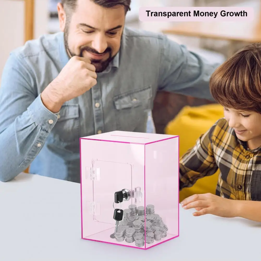 Cash Savings Box Acrylic Piggy Bank with Key Capacity Money Saving Box Transparent Openable Coin Cash Container for Kids Adults