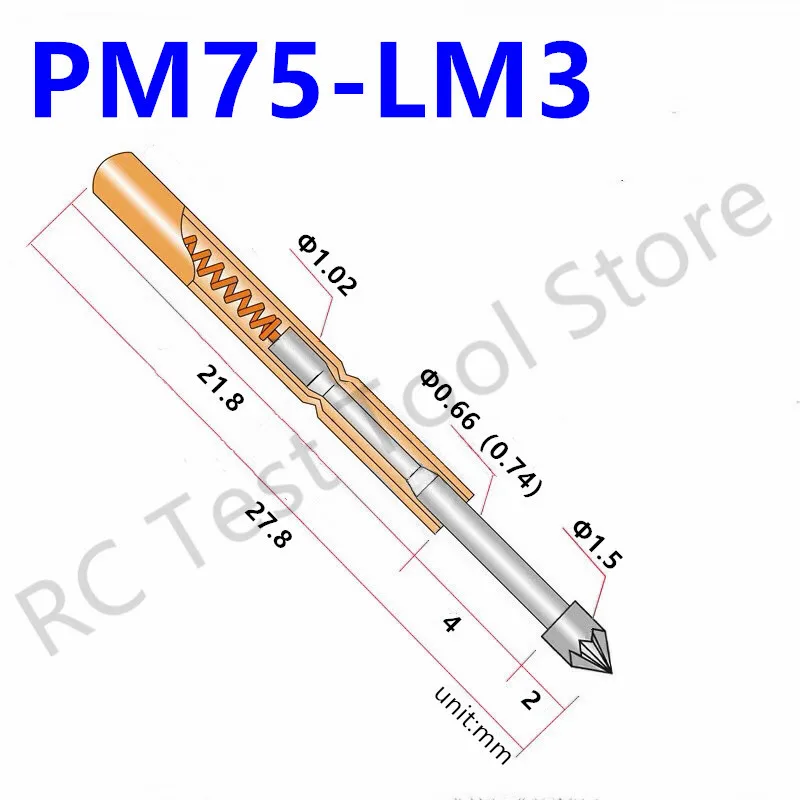 

100PCS PM75-LM3 Spring Test Probes Spring Test Pin PM75-LM Length 27.8mm Needle Diameter 1.02mm Tool Accessories Pogo Pins