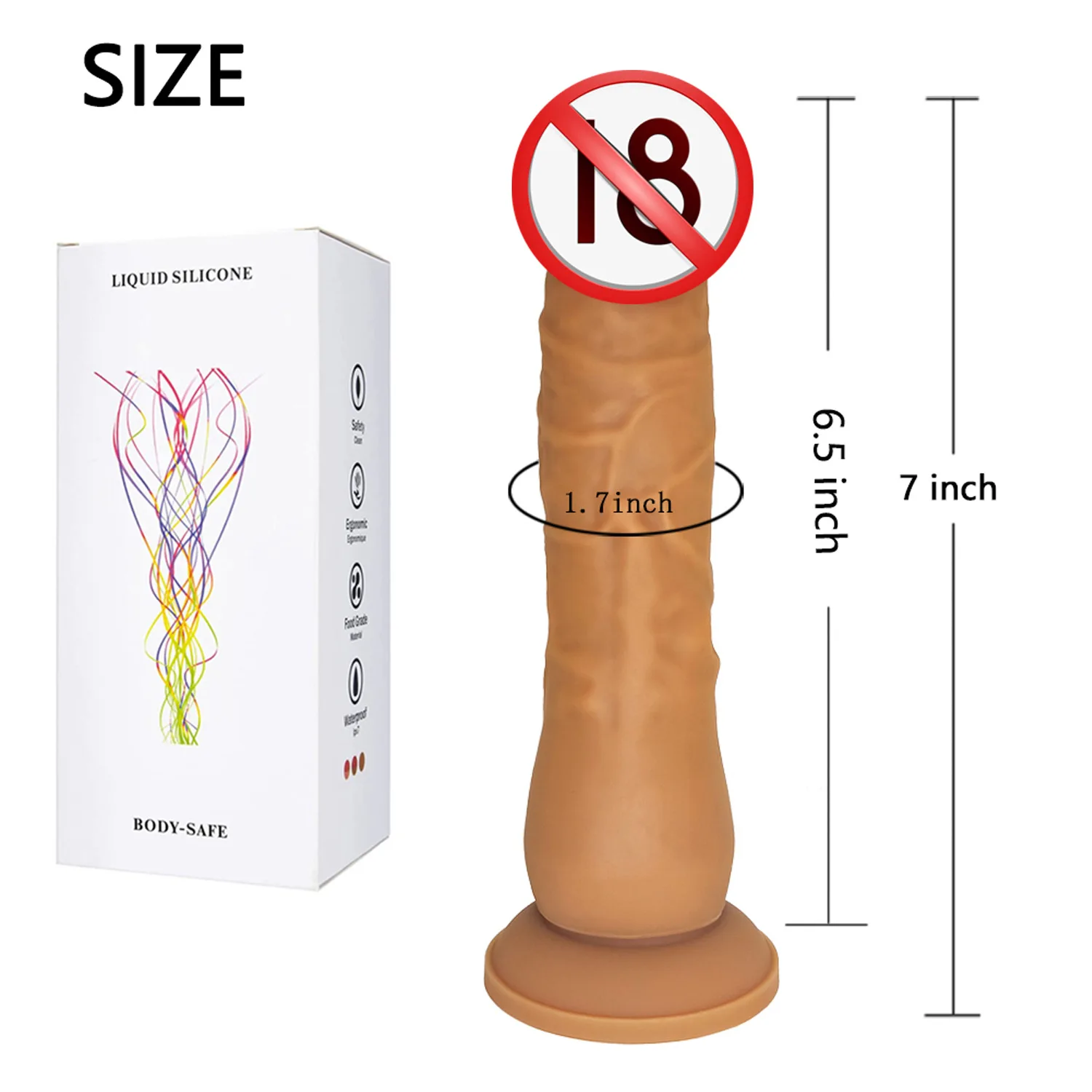 Dildo silikon realistis 7.5 inci, Dildo silikon realistis, bahan aman badan, cangkir hisap kuat Ultra lembut, mainan seks Dildo Anal tebal