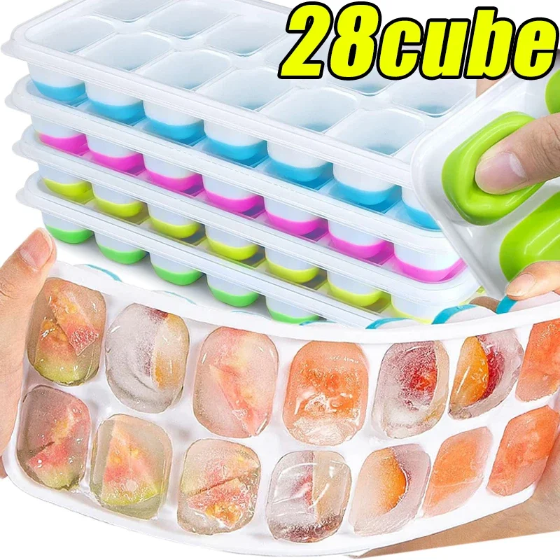 

Ice Cube Tray Silicone Mold with Cover Square 14-cube Easy Release Ice Cube Molds Summer Kitchen DIY Iced Drink Maker Tools