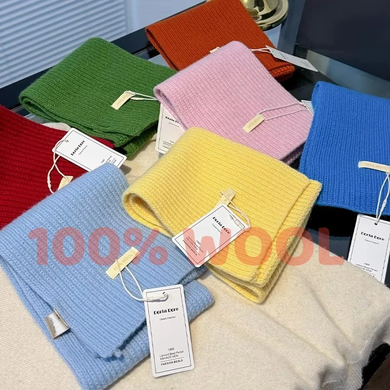 

Вязаный шарф женский, 100% шерсть, зимние теплые шарфы, яркий однотонный дизайн, утолщенная шаль, мягкая длинная шея из пашмины, 2025 г.