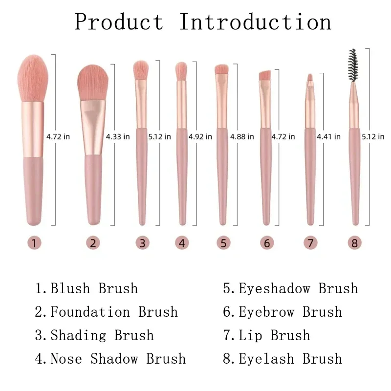 8Pcs Portable Soft Bristled Makeup Brushes Color Makeup Brush Set Novice Beginners Advanced Full Set of Makeup Tools